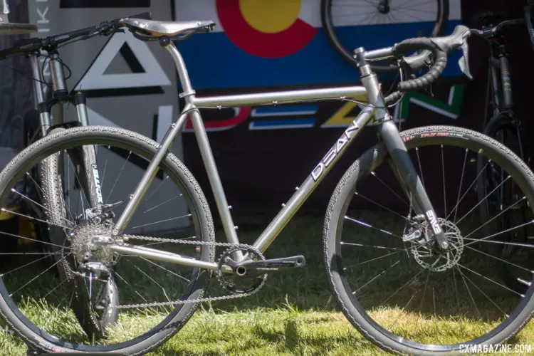 Dean Bikes was showing off this custom gravel bike available for sale. The bike features sliding Paragon Machine Works dropouts and a titanium seat post. 2018 Sea Otter Classic cyclocross and gravel new products. © Cyclocross Magazine