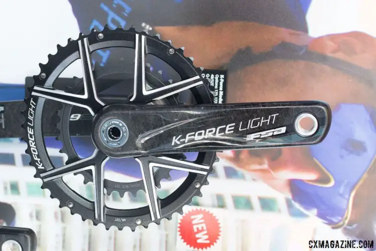 FSA is pushing its adventure gearing crankset options, with several levels of 46/30 and 48/32 options, including the top-of-the-line K-Force Light. 2018 Sea Otter Classic cyclocross and gravel new products. © Cyclocross Magazine