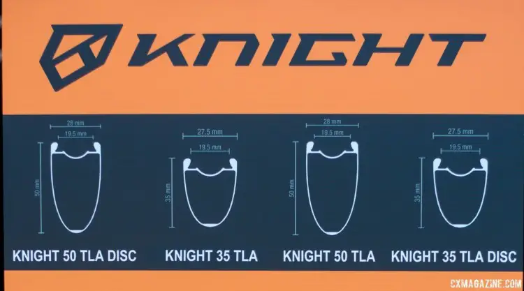 Knight Composites' new TLA tubeless aero carbon wheelsets comes in two depths, rim brake and disc brake. The 19.5mm internal width is versatile for road, cyclocross and gravel. 2018 Sea Otter Classic cyclocross and gravel new products. © Cyclocross Magazine