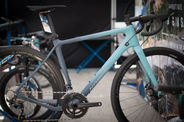 The Norco Search XR Ultegra gravel bike is 700c and 650b compatible and has a lot of tire clearance. 2018 Sea Otter Classic cyclocross and gravel new products. © Cyclocross Magazine