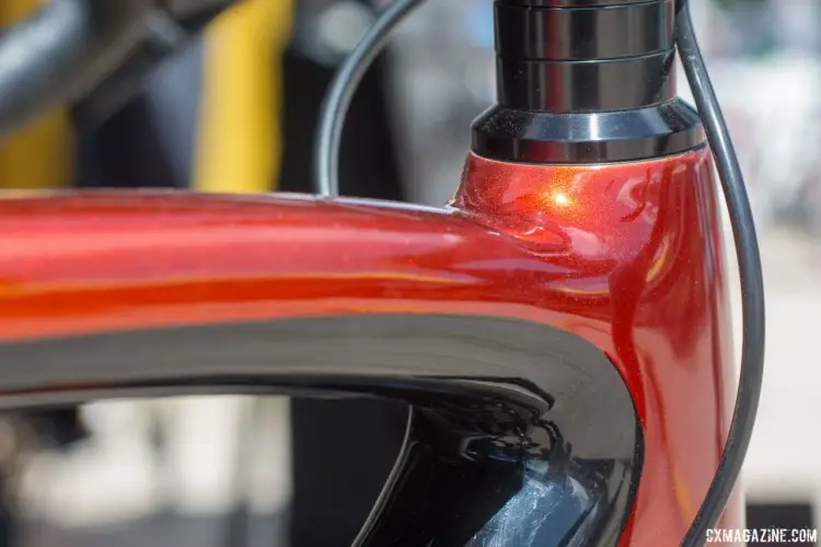 Origin8 relies on Metallic Orange Y S Paint to add some shine to its Hellcat frame. 2018 Sea Otter Classic cyclocross and gravel new products. © Cyclocross Magazine