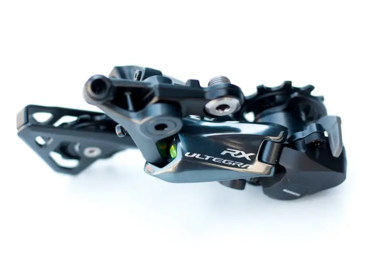 The new RX derailleur has the Shadow tech low profile. Shimano's new RX800 Ultegra clutch-based rear derailleur. © Cyclocross Magazine