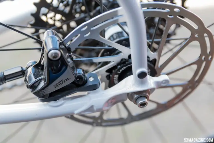 The steel frame has a flat mount disc brake at the rear lugged dropout. Surly Midnight Special Road Plus Bike. 2018 Sea Otter Classic. © C. Lee / Cyclocross Magazine