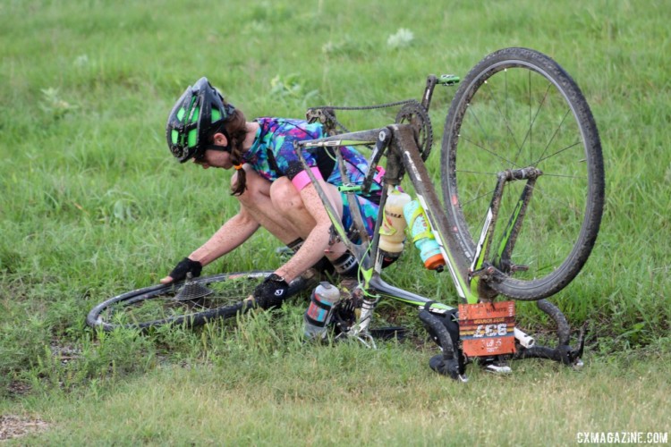 Flats, unfortunately, are unavoidable at the Dirty Kanza. 2018 Dirty Kanza 200. © Z. Schuster / Cyclocross Magazine