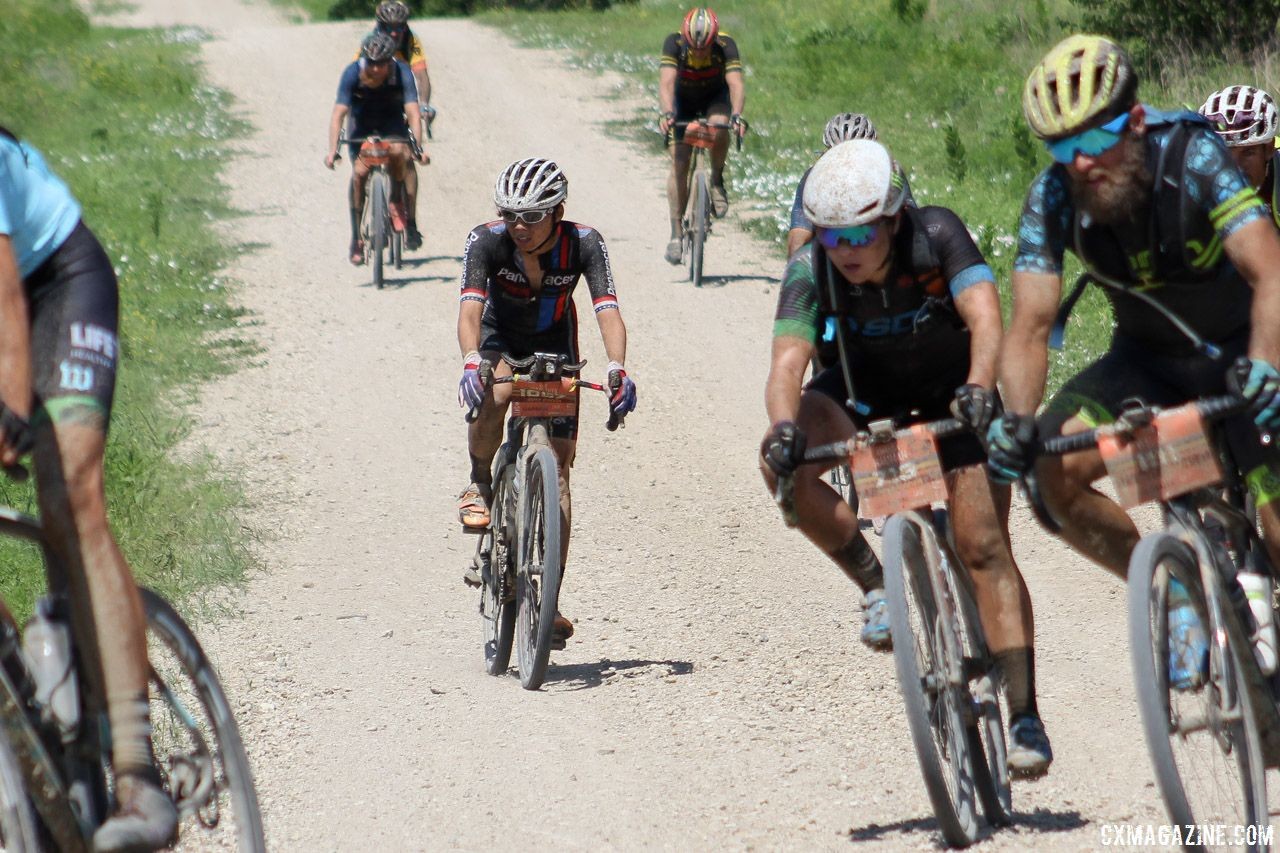 Gravel events provide a chance for women and men to ride the same distance in one mass start field. 2018 Dirty Kanza 200. © Z. Schuster / Cyclocross Magazine