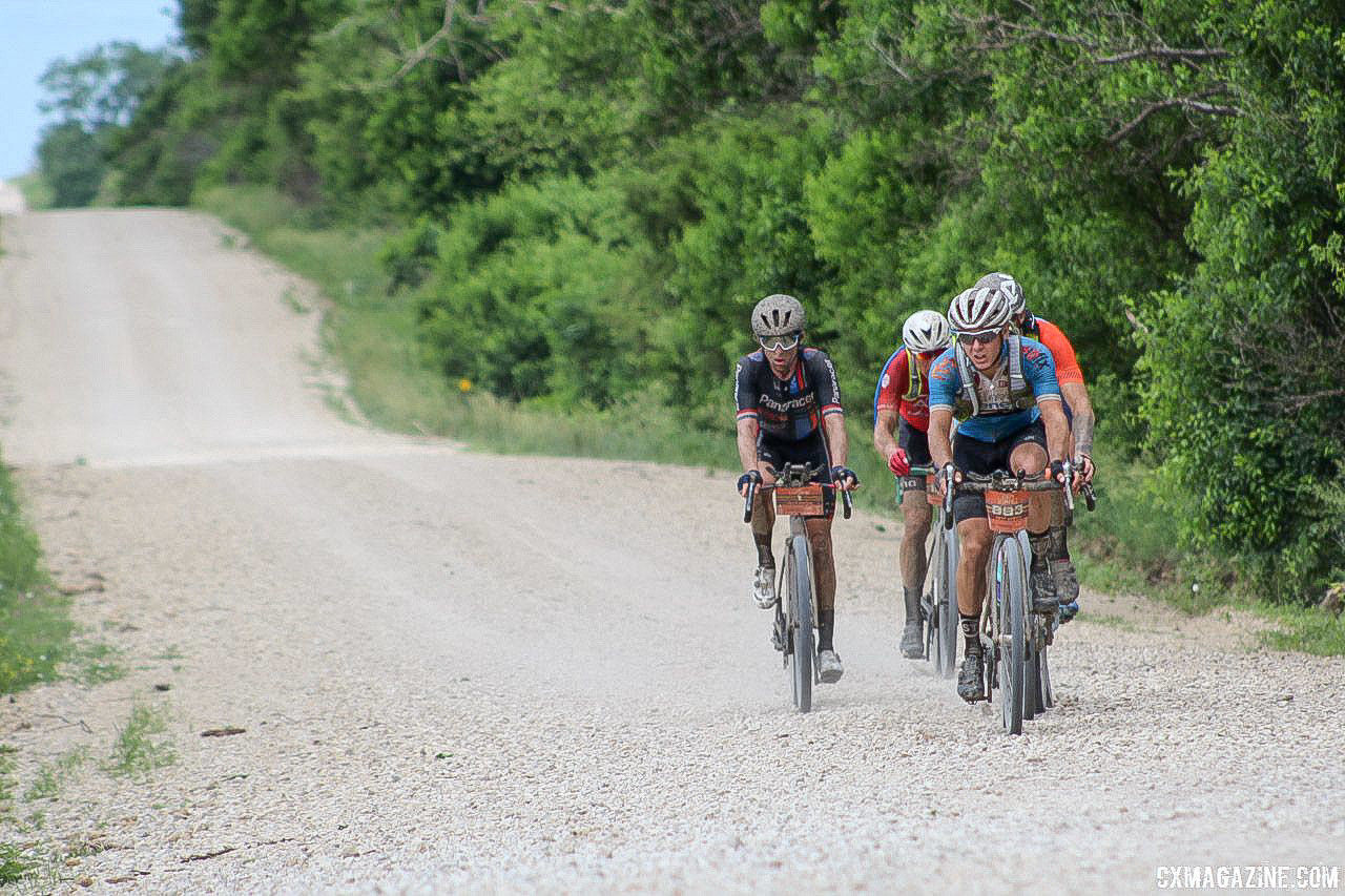 Tubbs had to bridge up to the chase group coming out of Checkpoint 3. 2018 Dirty Kanza 200. © Z. Schuster / Cyclocross Magazine
