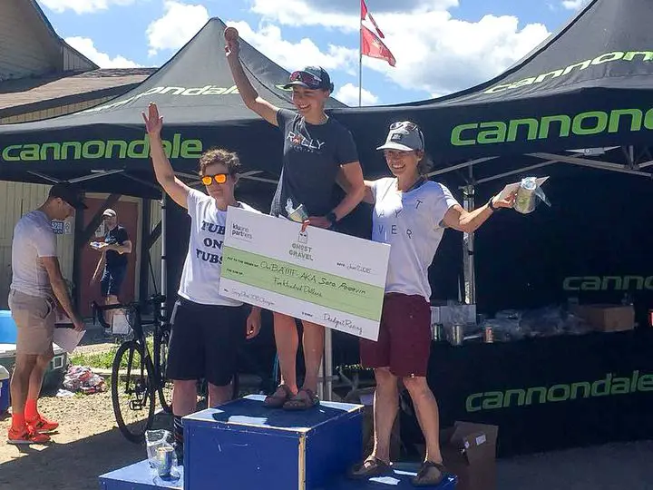 Women's podium: Sara Poidevin, Sarah Robbins and Shantel Koenig. 2018 Ghost of the Gravel.