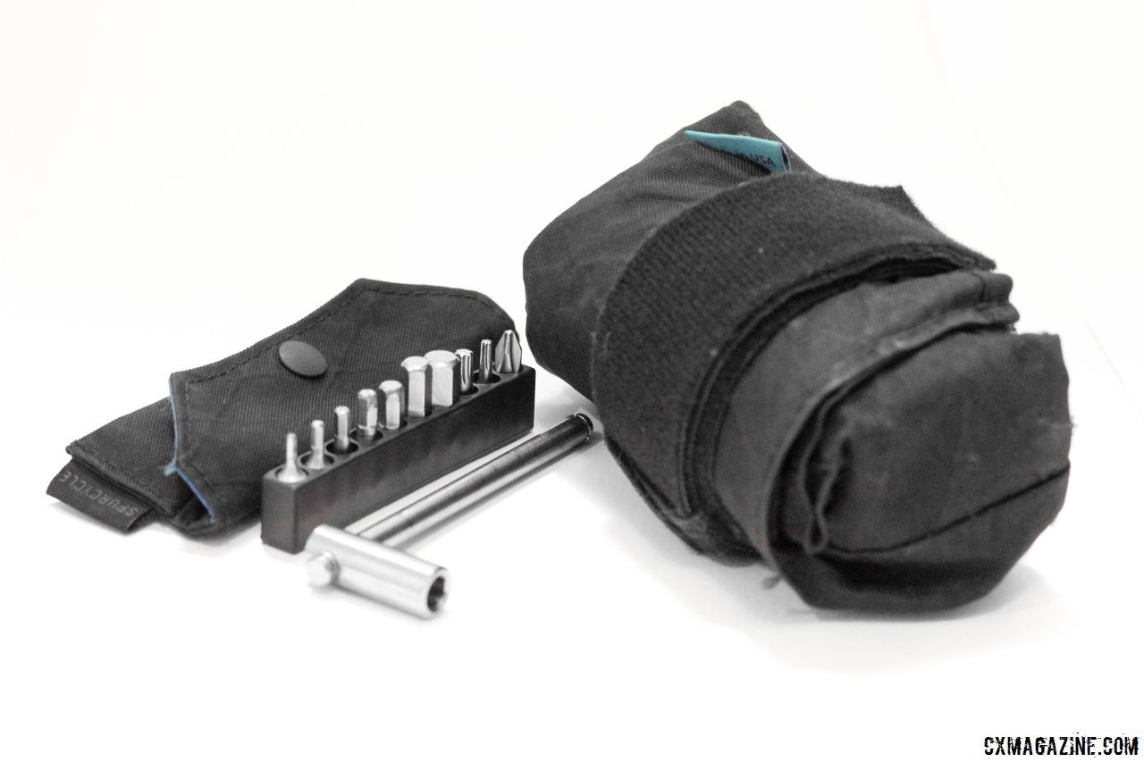 The Spurcycle Saddle Bag and Tool multi-tool are two products from the CA company that can help out on gravel roads. Spurcycle Saddle Bag and Multi-Tool. © Cyclocross Magazine