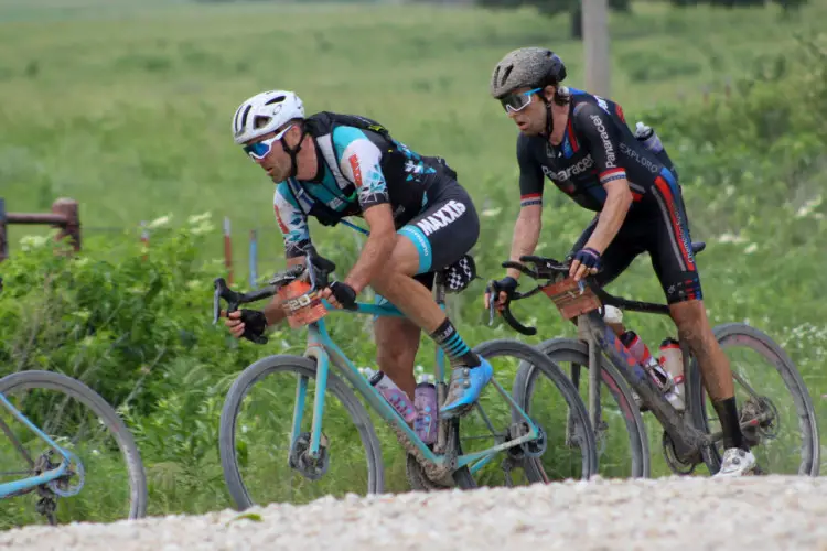 Geoff Kabush and Mat Stephens rode together after Kabush expressed his anti-aero-bar opinions in the week leading up to the race. 2018 Men's Dirty Kanza 200. © Z. Schuster / Cyclocross Magazine