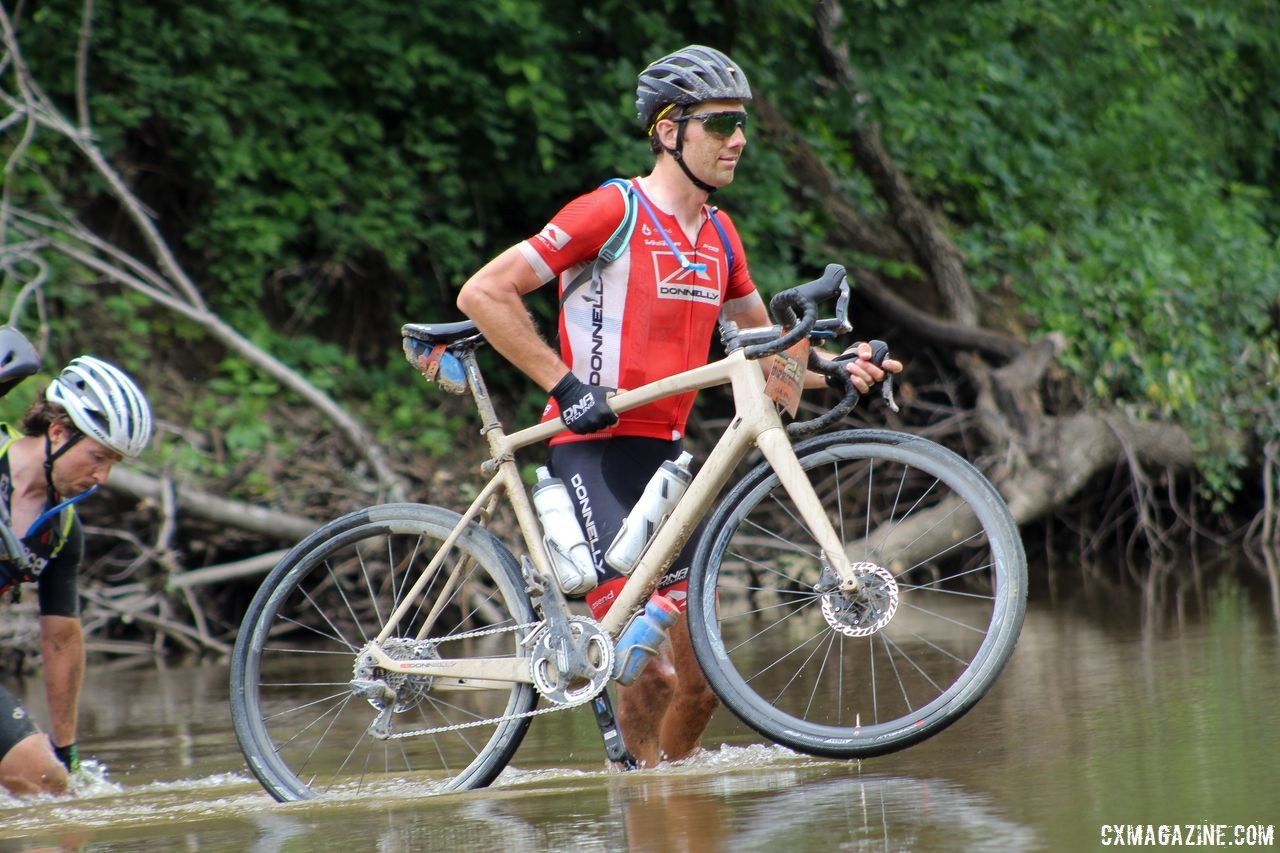 Driscoll did not take a spill during his crossing of Rocky Ford. 2018 Dirty Kanza 200. © Z. Schuster / Cyclocross Magazine