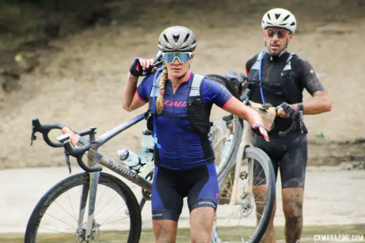 Alison Tetrick crosses Rocky Ford 130 miles into the race. 2018 Women's Dirty Kanza 200. © Z. Schuster / Cyclocross Magazine