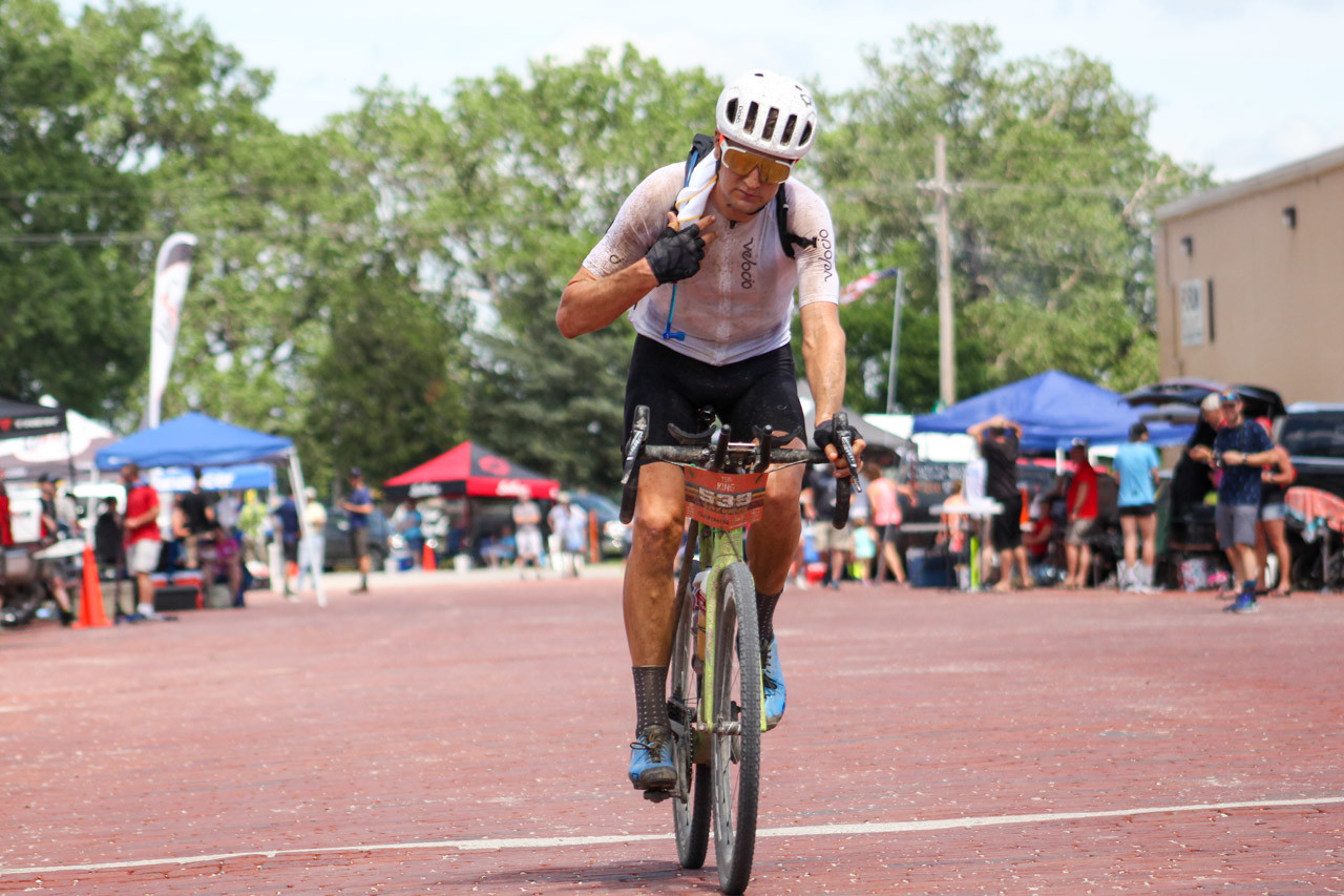 Ted King exits Checkpoint 3, which he entered with Josh Berry. 2018 Men's Dirty Kanza 200. © Z. Schuster / Cyclocross Magazine