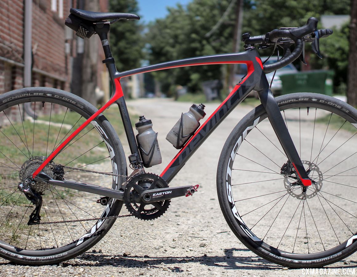 Richey rode a gravel bike with wide tires and a double crank. Craig Richey's 2018 Dirty Kanza 200 Devinci Hatchet. © Z. Schuster / Cyclocross Magazine