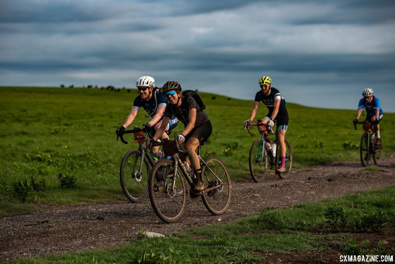 Riders were able to smile early on. 2018 Dirty Kanza 200. © Ian Matteson/ ENVE Composites
