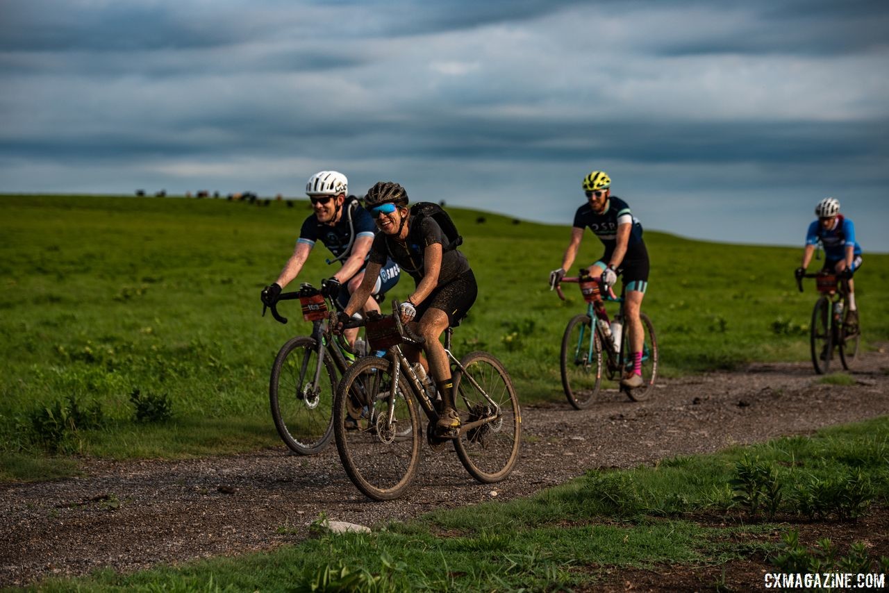 Riders were able to smile early on. 2018 Dirty Kanza 200. © Ian Matteson/ ENVE Composites