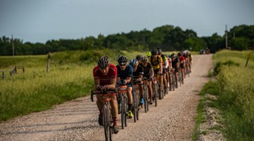 Aero bars were the talk of the pre-race hype. Here a group shows how to aero paceline. 2018 Dirty Kanza 200. © Ian Matteson/ ENVE Composites