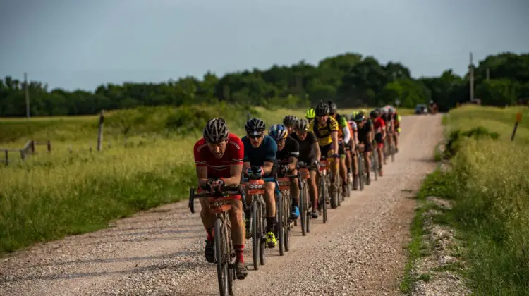 Aero bars were the talk of the pre-race hype. Here a group shows how to aero paceline. 2018 Dirty Kanza 200. © Ian Matteson/ ENVE Composites