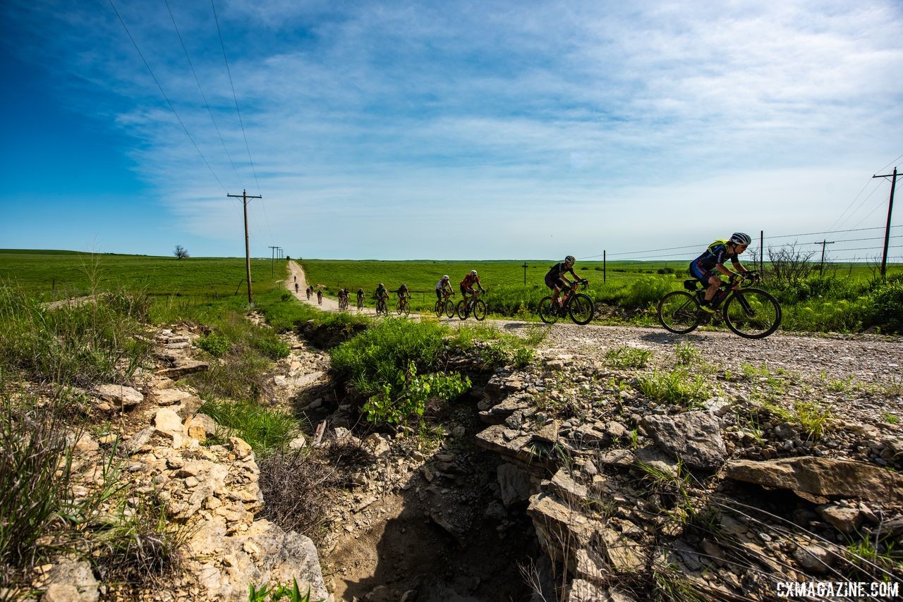 Jagged rocks are common in Kansas' Flint Hills. The sharper ones take their toll on riders' tires. 2018 Dirty Kanza 200. © Ian Matteson/ ENVE Composites