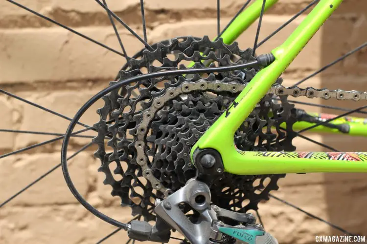 Keough had plenty of gear for the long gravel grind with a 10-42t rear cassette. Kaitie Keough's 2018 Dirty Kanza 200 Cannondale SuperX. © Z. Schuster / Cyclocross Magazine
