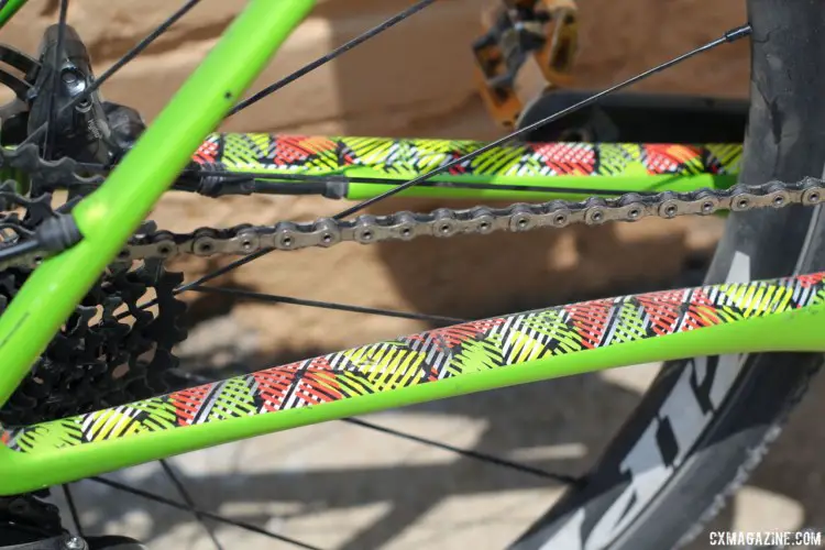 Keough's chainstays added the multi-color paint accents. Kaitie Keough's 2018 Dirty Kanza 200 Cannondale SuperX. © Z. Schuster / Cyclocross Magazine