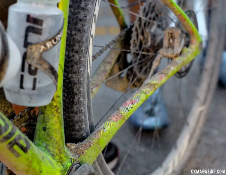 Keough's chainstay accents were a bit tougher to see after 206 miles of gravel. Kaitie Keough's 2018 Dirty Kanza 200 Cannondale SuperX. © Z. Schuster / Cyclocross Magazine