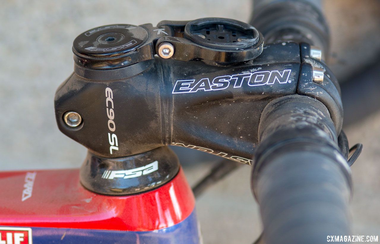 Nash used an Easton EC90SL stem that held her Di2 junction box. Katerina Nash's carbon Orbea Terra gravel bike. 2018 Lost and Found gravel race. © Cyclocross Magazine