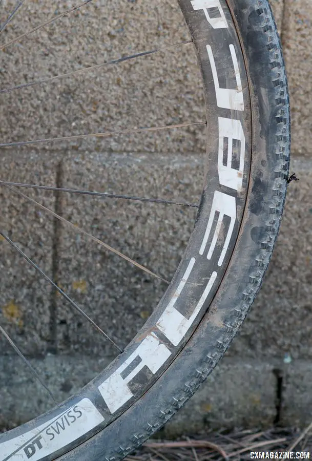 DT Swiss RC 38 wheels are an older model but remain in use with cyclocross pros. They were available in tubular and tubeless clincher variants. Katerina Nash's carbon Orbea Terra gravel bike. 2018 Lost and Found gravel race. © Cyclocross Magazine
