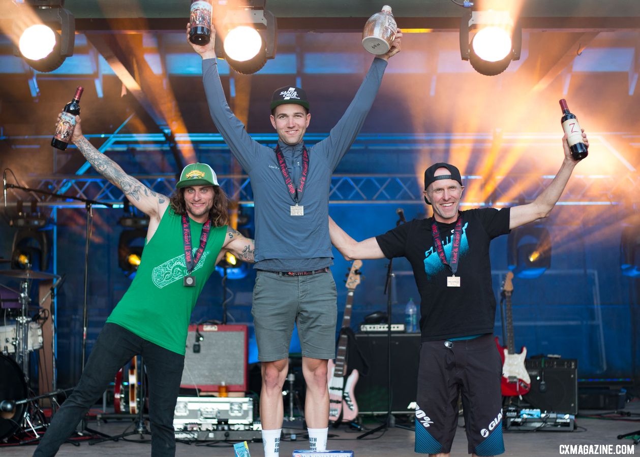 The 2015 winner Tobin Ortenblad returned to the top step of the podium at the 2018 Lost and Found gravel race, over Anthony Clark and Carl Decker. © Cyclocross Magazine