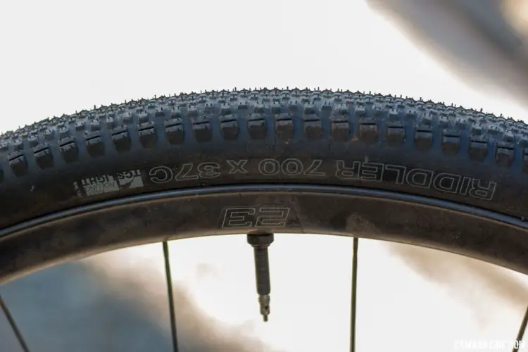 WTB rubber and New ENVE G23 gravel wheels adorned all four raffle bikes. Mosaic Bespoke Bicycles' titanium GT-1 up for grabs via the Sierra Buttes Trail Stewardship raffle. © Cyclocross Magazine