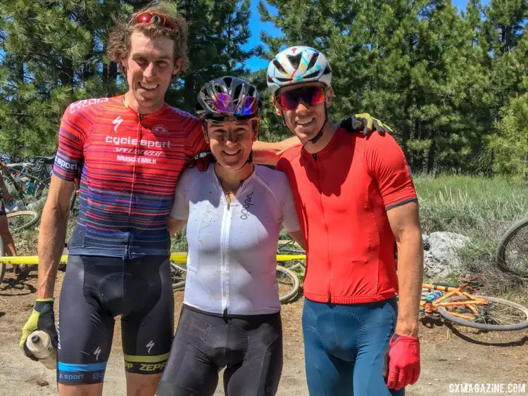 Victory often takes teamwork, and in the last 15 miles, Dillon found some impromptu help dealing with a sidewall puncture from these two riders. 