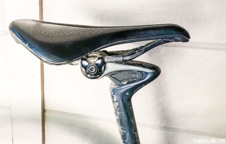 Dillon subbed the stock Command Post dropper for a CG-R leaf spring seatpost in an effort to increase seated comfort. Olivia Dillon's 2018 Lost and Found S-Works Diverge. 