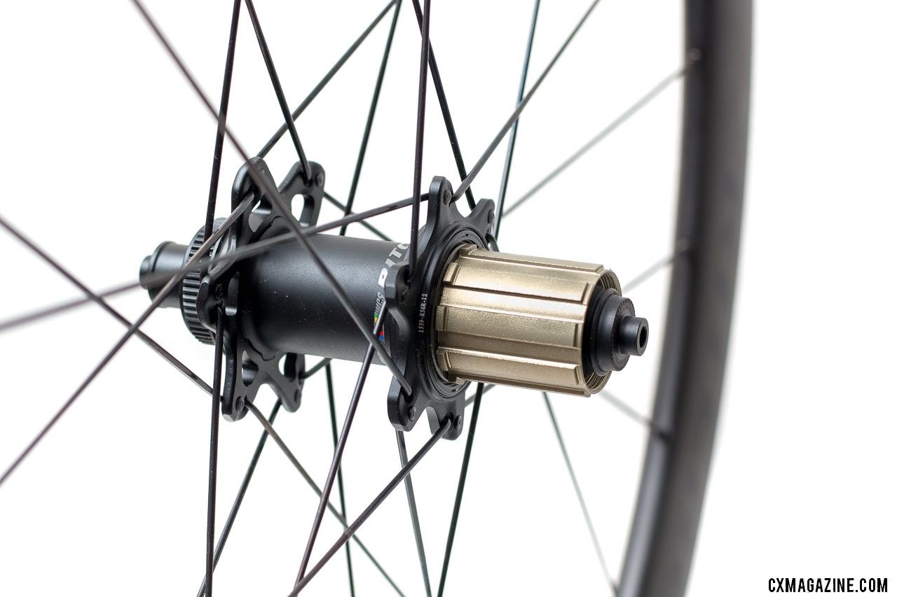 The 6-pawl, 12-point engagement freehubs are both Shimano/SRAM and Campagnolo compatible. Ritchey WCS Apex 38 Tubeless Carbon Road Disc Wheelset. © Cyclocross Magazine