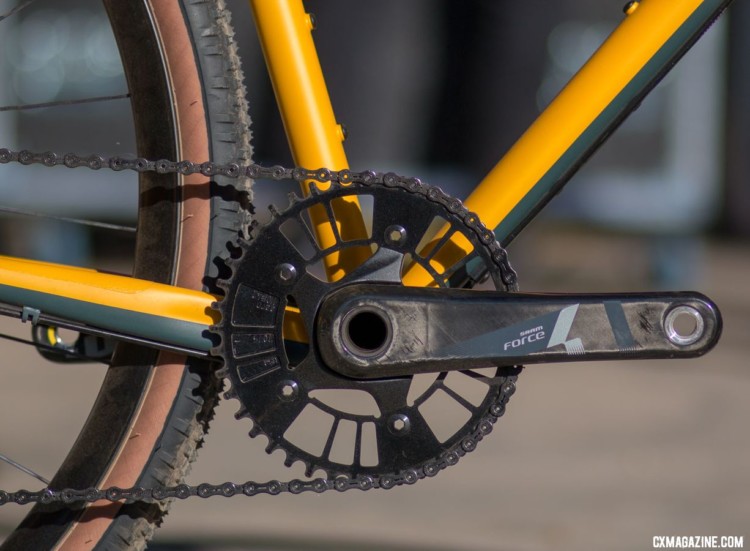 SRAM kindly supplied the drivetrains for all four raffle bikes but the Sklar was the only one to feature the unique AARN machined chianring. © Cyclocross Magazine