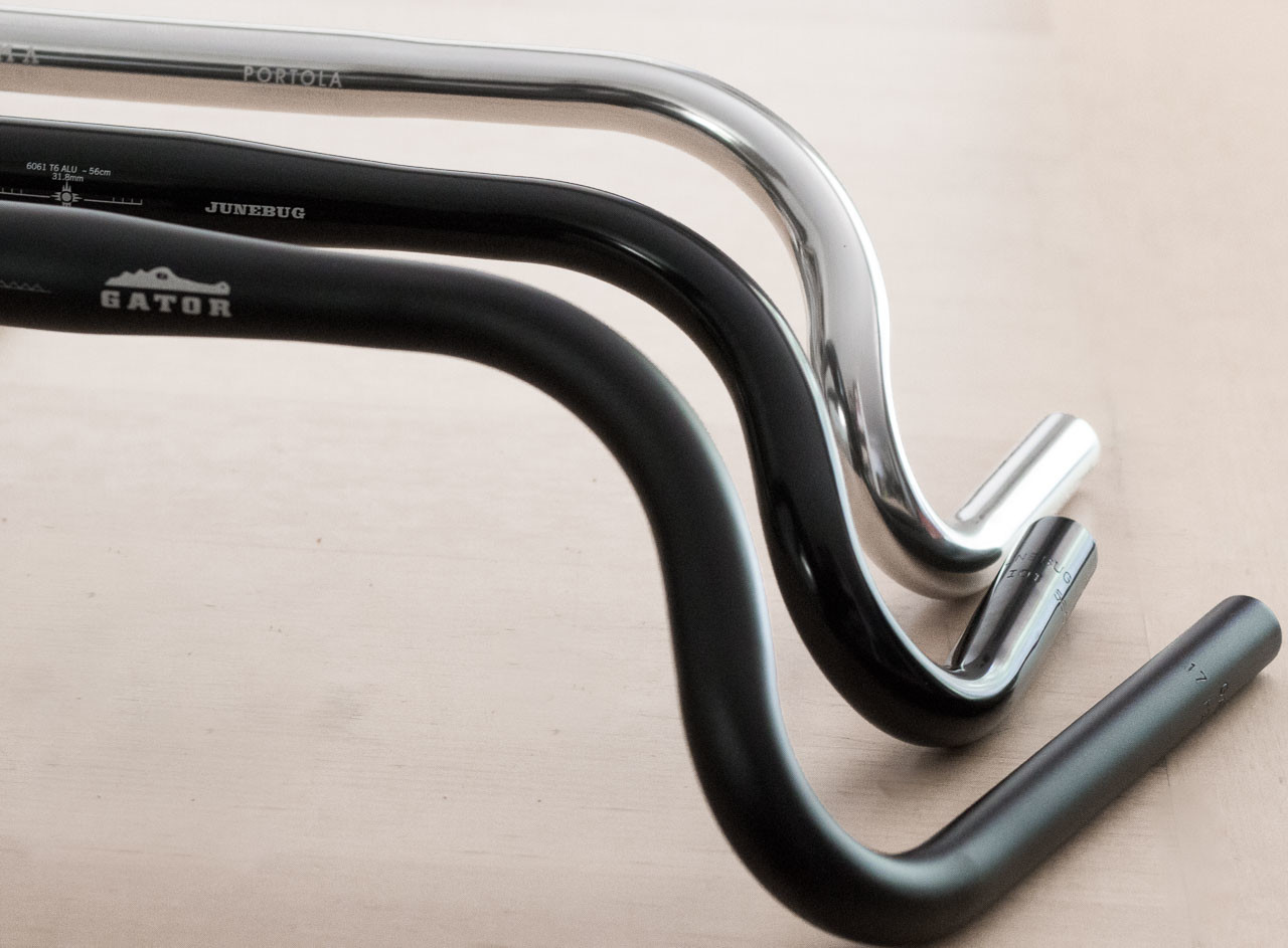 Soma now offers three dirt drops. The (front to back) Gator, Junebug and Portola. © Cyclocross Magazine