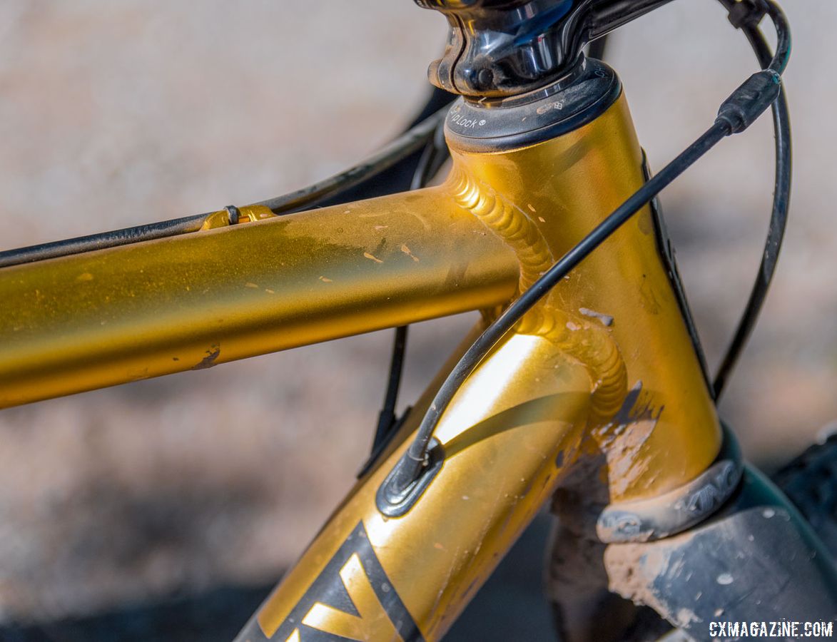 Shift cables have internal routing, while brake cables are externally routed. Dylan Glatt's Spooky Gas Mask Gravel/Cyclocross Bike. 2018 Lost and Found Gravel Grinder. © C. Lee / Cyclocross Magazine