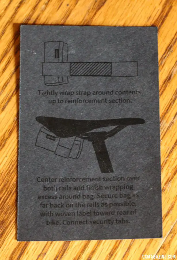 The instruction card that comes with the Saddle Bag has an elegant appearance, but is a bit tough to read. Spurcycle Saddle Bag and Multi-Tool. © Cyclocross Magazine