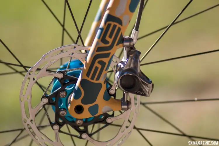 The build includes a post mount ENVE fork painted to match. Stinner Refugio steel handmade bike up for grabs. © Cyclocross Magazine