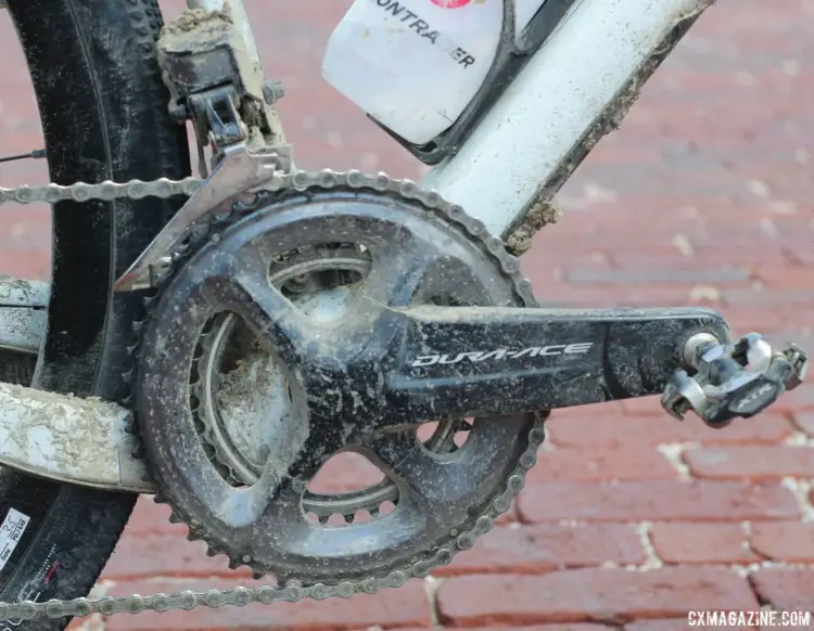 Nys ran a Dura-Ace R9100 crankset with 50/34t chain rings. Sven Nys' 2018 Dirty Kanza 200 Trek Checkpoint. © Z. Schuster / Cyclocross Magazine