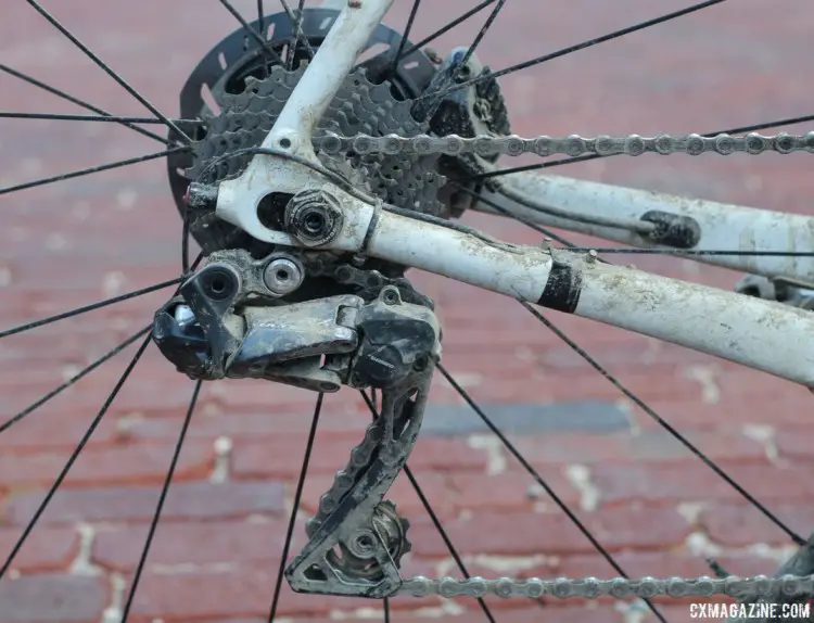 Nys ran the Ultegra RX805 Di2 clutch-based derailleur with an 11-28t cassette. The Checkpoint comes stock with an 11-34t. Sven Nys' 2018 Dirty Kanza 200 Trek Checkpoint. © Z. Schuster / Cyclocross Magazine