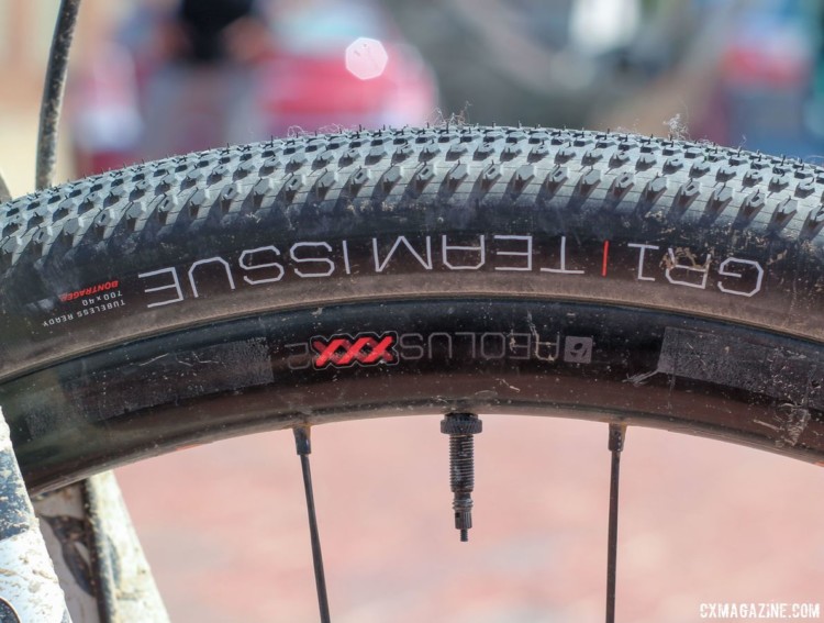 Nys finished his day on prototype Bontrager GR-1 Team gravel tires mounted to Aeolus XXX 2 carbon tubeless clinchers. Sven Nys' 2018 Dirty Kanza 200 Trek Checkpoint. © Z. Schuster / Cyclocross Magazine