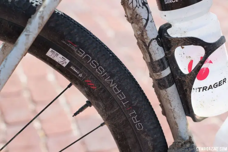 Nys finished his race on 700c x 40mm Bontrager GR-1 Team gravel tire prototypes. Sven Nys' 2018 Dirty Kanza 200 Trek Checkpoint. © Z. Schuster / Cyclocross Magazine