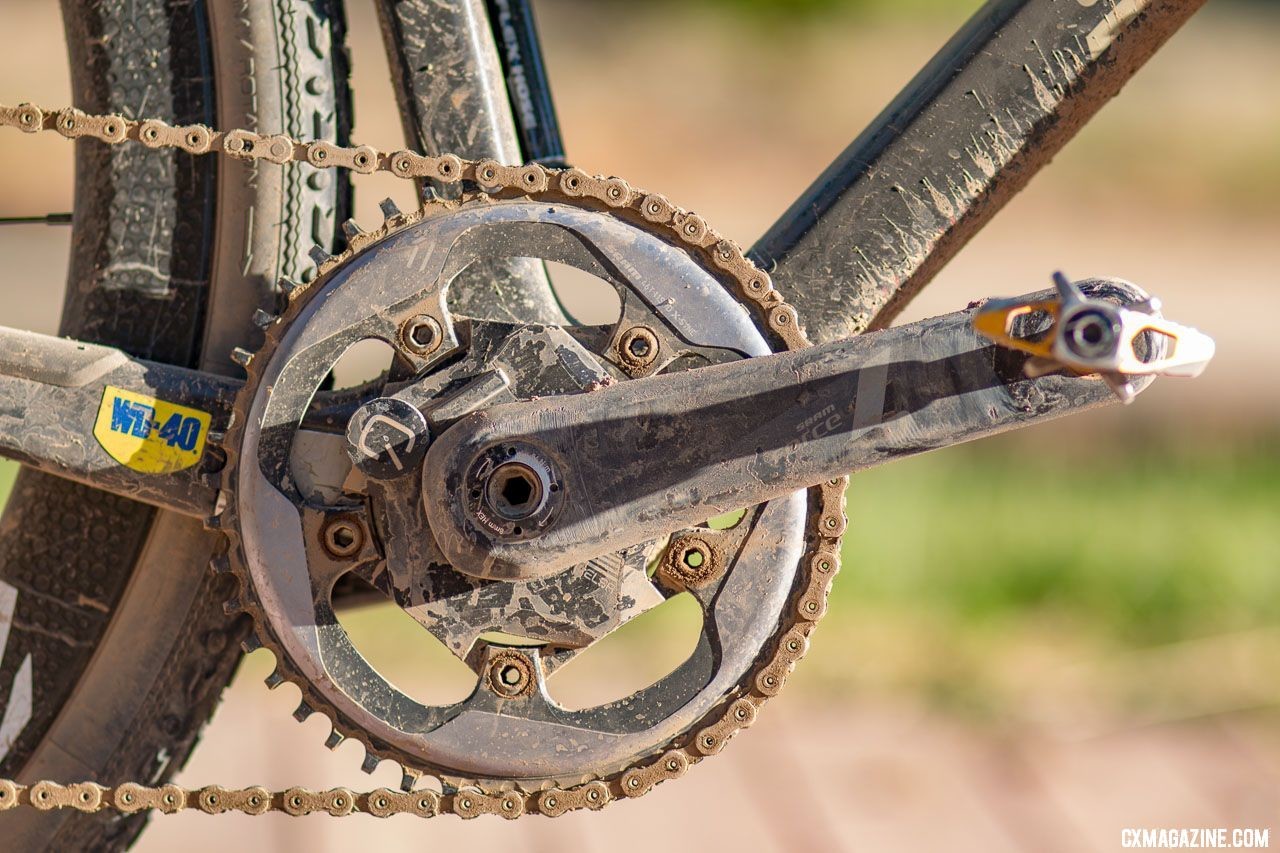 Tobin Ortenblad' used a Quarq power meter and a massive 46t X-Sync wide-narrow chainring on his Santa Cruz Stigmata cyclocross bike. © Cyclocross Magazine