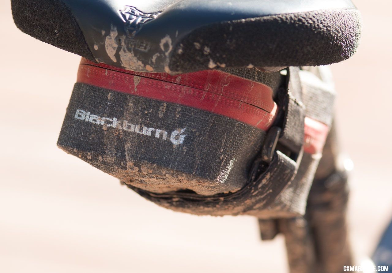 A Blackburn saddle bag carried the survival gear, but he didn't need it despite an early crash. Tobin Ortenblad's 2018 Lost and Found Santa Cruz Stigmata. © Cyclocross Magazine