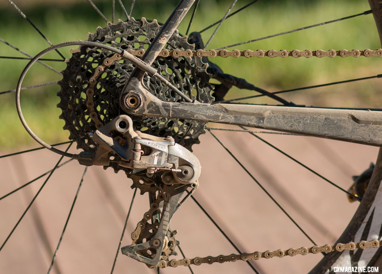 Tobin Ortenblad's 2018 Lost and Found Santa Cruz Stigmata featured a 10-42 SRAM XD cassette. "I could have run tighter but SRAM offers the 10-42, the best of both worlds" Ortenblad said. © Cyclocross Magazine