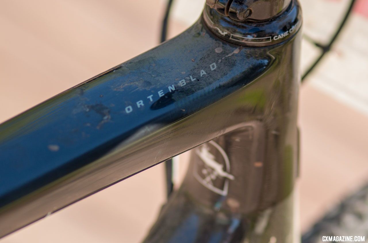 Tobin Ortenblad's winning Santa Cruz Stigmata tackled cyclocross duty in Europe before conquering the Sierra gravel. Ortenblad says he can tell because the top tube isn't as shiny or glossy as those on his other bikes, because of the heavy, gritty Euro mud. © Cyclocross Magazine
