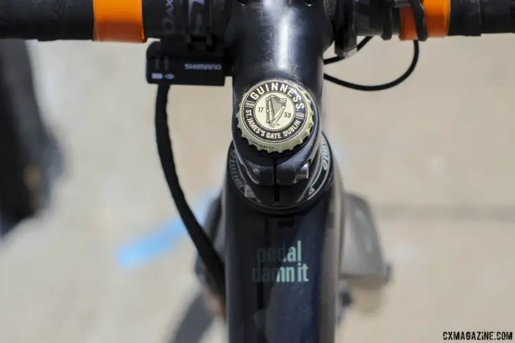 When the going gets tough, Nauman has some motivational material on her top tube and steerer cap. Amanda Nauman's 2018 DK200 Niner RLT 9 RDO. © Z. Schuster / Cyclocross Magazine