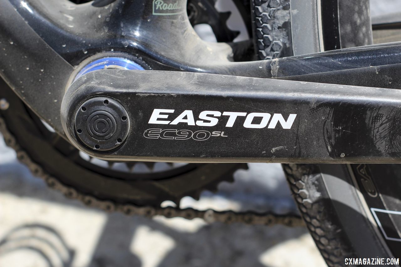 An Easton power meter fits in the bottom bracket shell and integrates with the EC90SL crankset. Amanda Nauman's 2018 DK200 Niner RLT 9 RDO. © Z. Schuster / Cyclocross Magazine