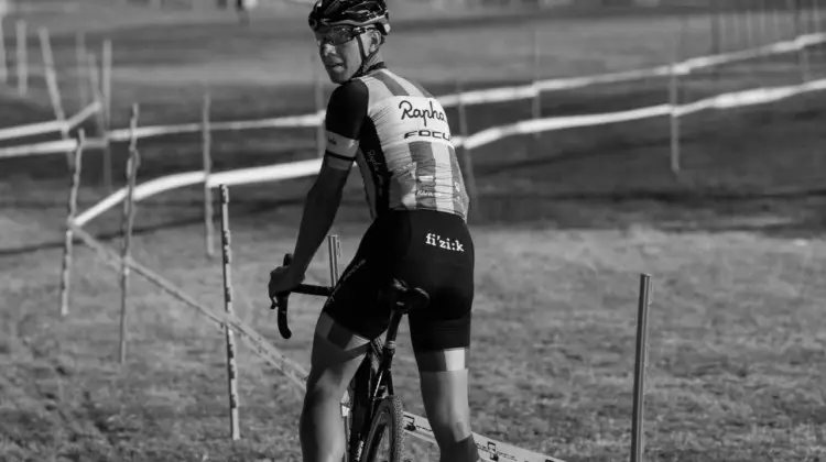 Jeremy Powers checks out the scene before his race. 2017 CrossVegas. © A. Yee / Cyclocross Magazine