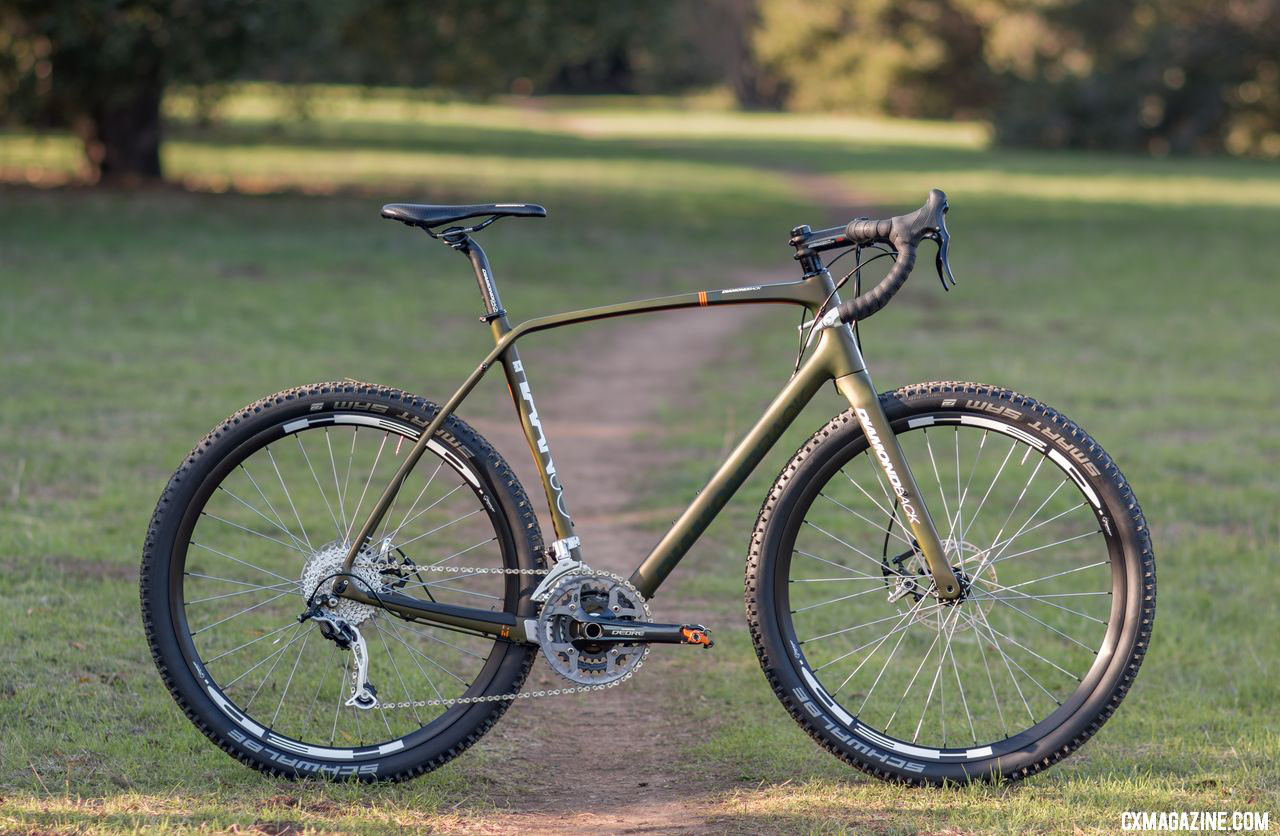 The Haanjo is a capable bikepacking and multi-surface bike, and perhaps the ultimate wide-tire, drop bar machine. Diamond Back carbon Haanjo EXP, with 650b wheels. © Cyclocross Magazine