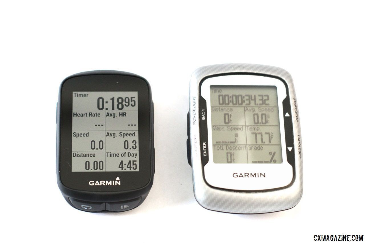 The new Edge 130 (left) has a screen that is much easier to read than the one on the Edge 500.Garmin Edge 130 © Cyclocross Magazine